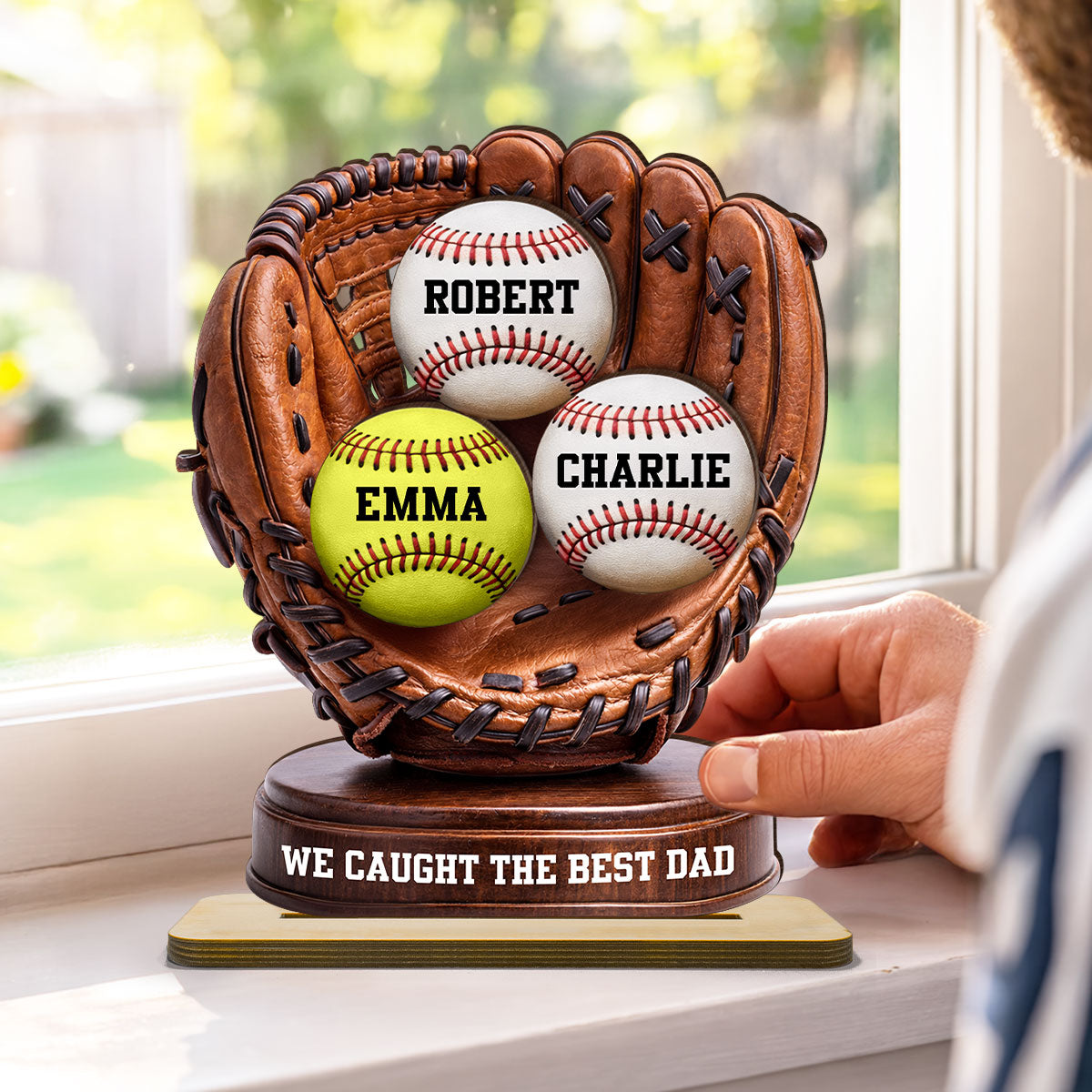 We Caught The Best Dad Baseball Glove - Personalized 2-Layered Wooden Plaque - Gift for Dad, Husband