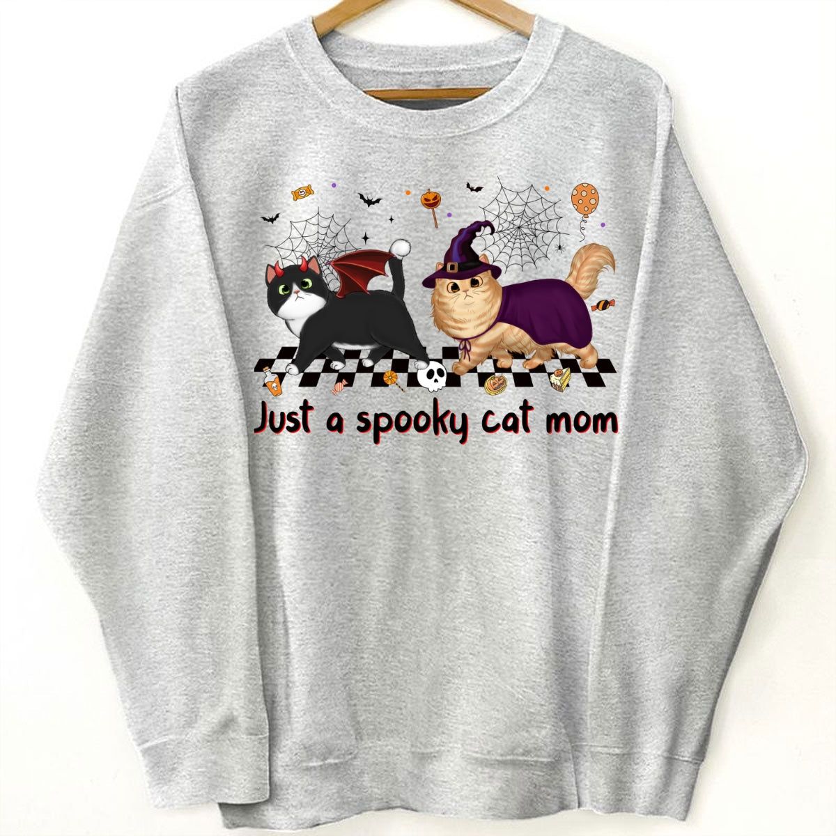 Just A Spooky Cat Mom Fluffy Cat Personalized Sweatshirt, Halloween Costume For Cat Lover