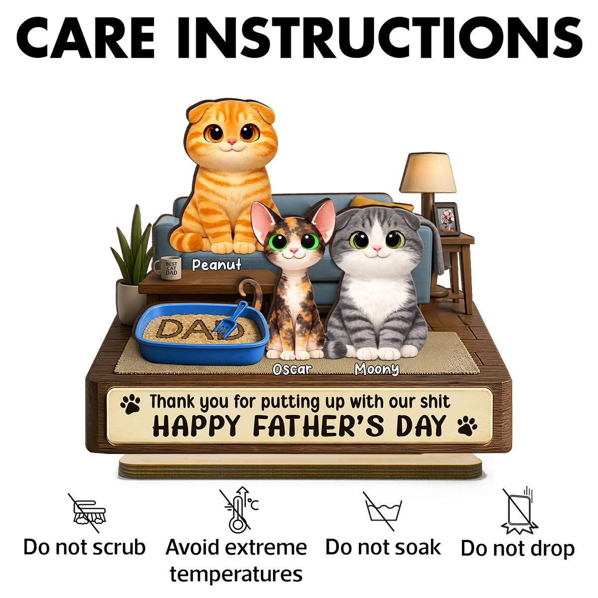 Thank You for Putting up with My Sh*t - Personalized 2-Layered Wooden Plaque - Funny Gift for Cat Dad