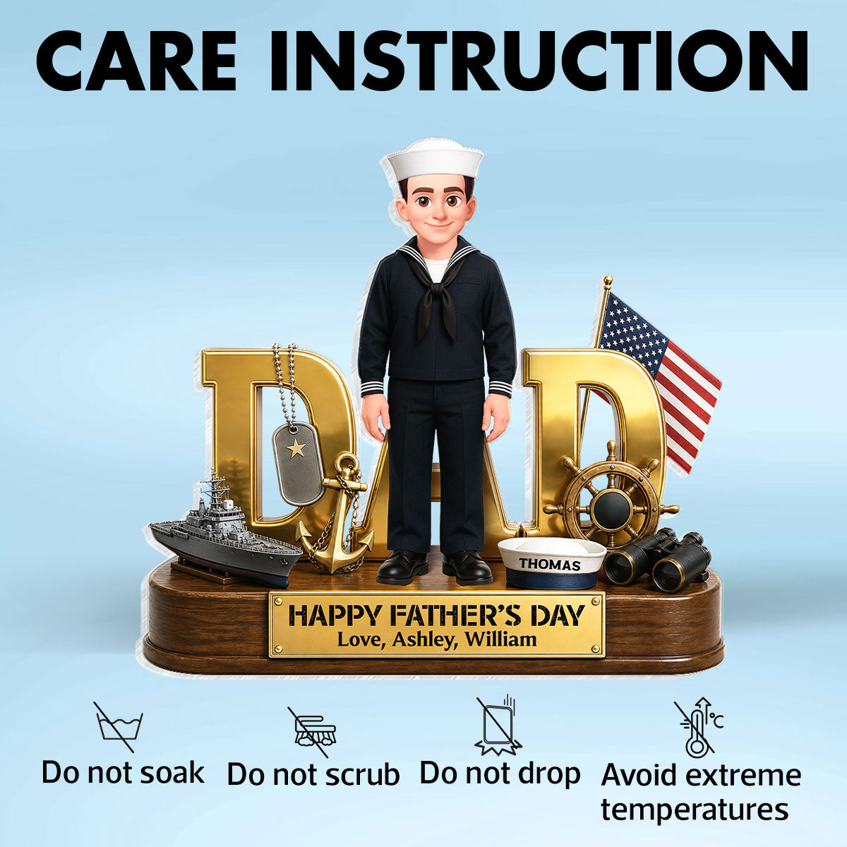 Proud American Navy Dad You Are Our Hero - Personalized Acrylic Block Plaque - Gift For Dad