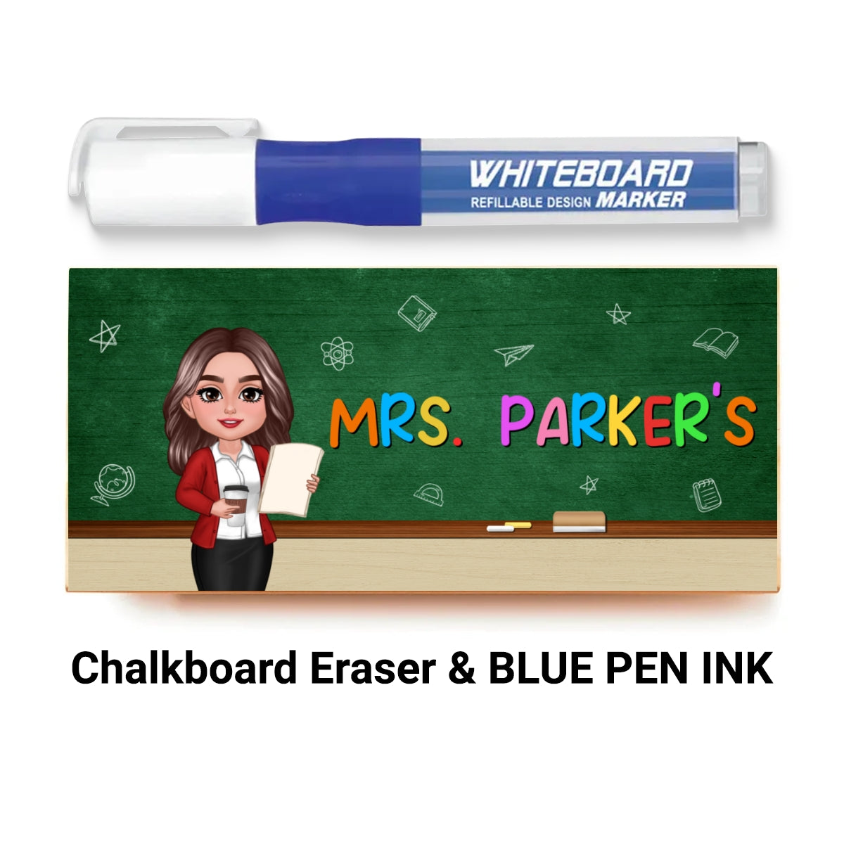 Doll Teacher Personalized Chalkboard Whiteboard Eraser with Marker, Teacher Appreciation Gift, Back To School Gift