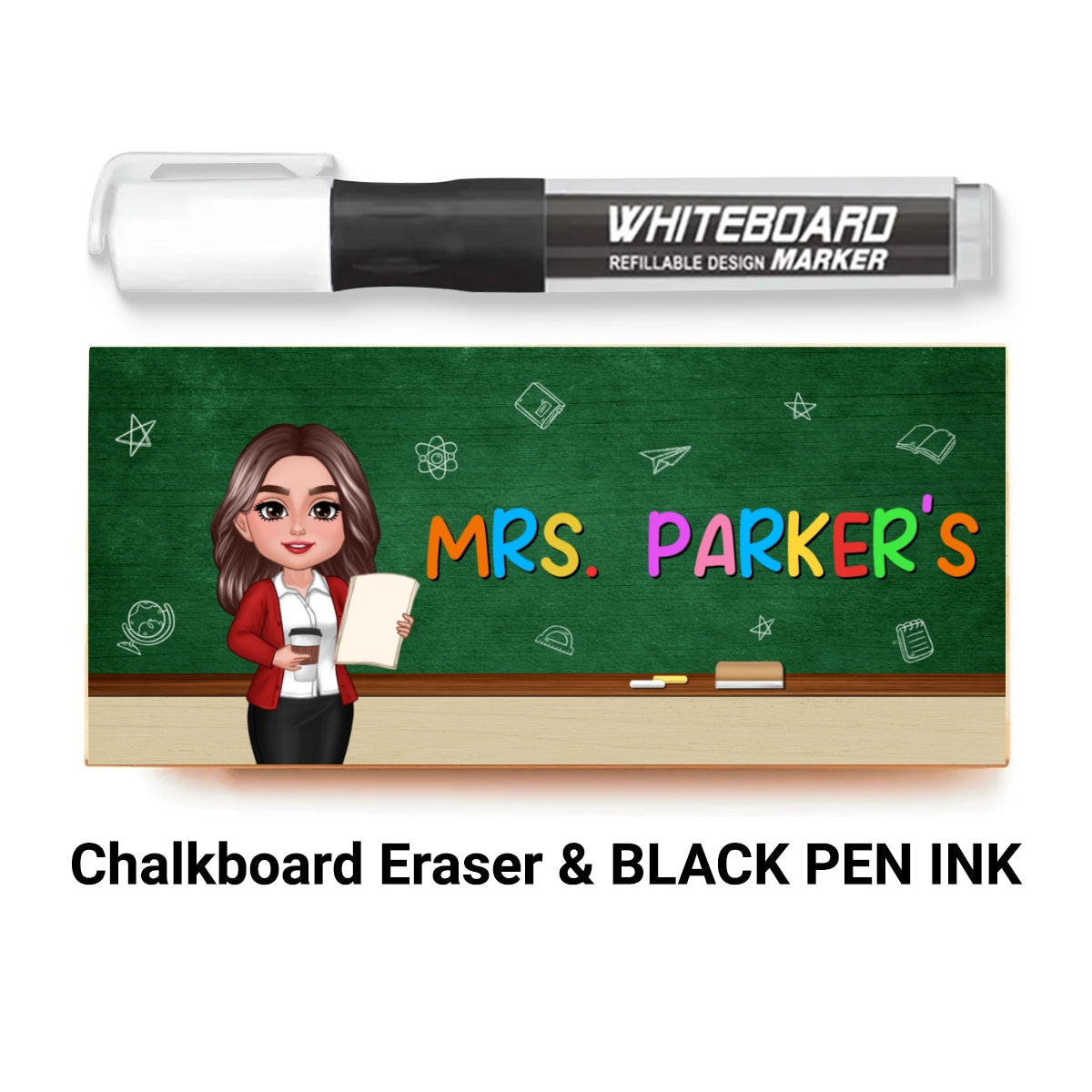 Doll Teacher Personalized Chalkboard Whiteboard Eraser with Marker, Teacher Appreciation Gift, Back To School Gift