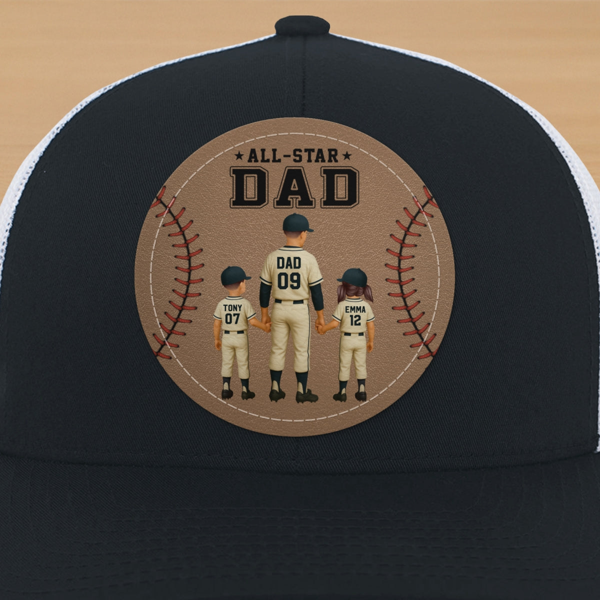 All-Star Dad Baseball Dad & Kids Personalized Leather Patch Hat