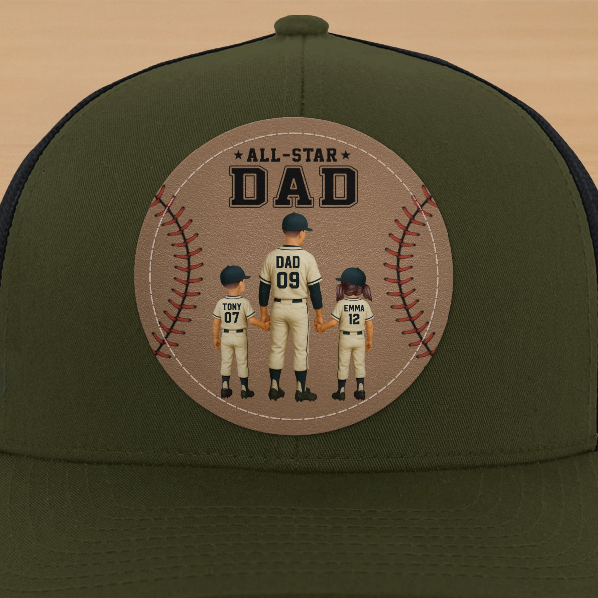 All-Star Dad Baseball Dad & Kids Personalized Leather Patch Hat