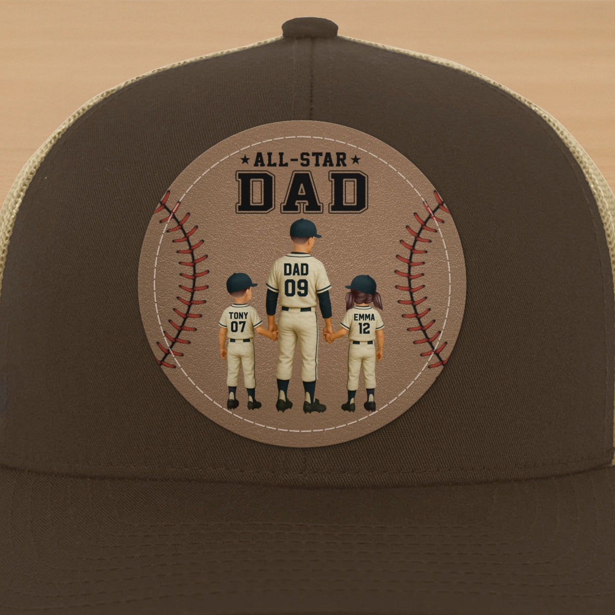 All-Star Dad Baseball Dad & Kids Personalized Leather Patch Hat