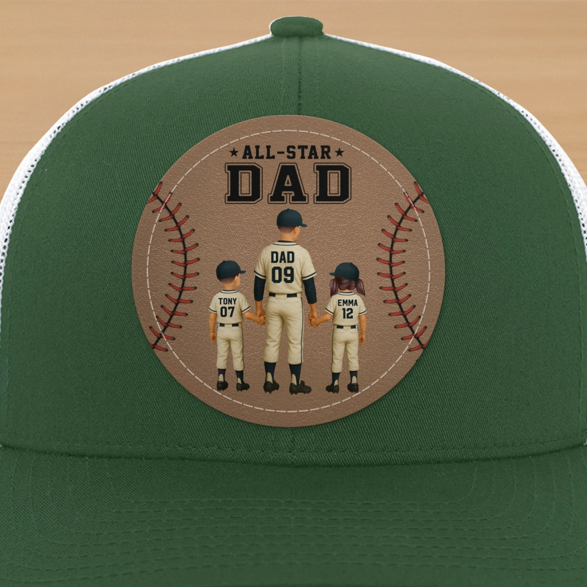 All-Star Dad Baseball Dad & Kids Personalized Leather Patch Hat