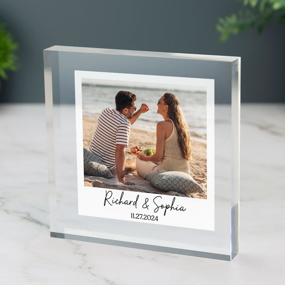 Couple Photo Frame Upload Personalized Acrylic Square Block Plaque, Heartfelt Gift For Couple, For Him, For Her, Boyfriend, Girlfriend, Husband, Wife