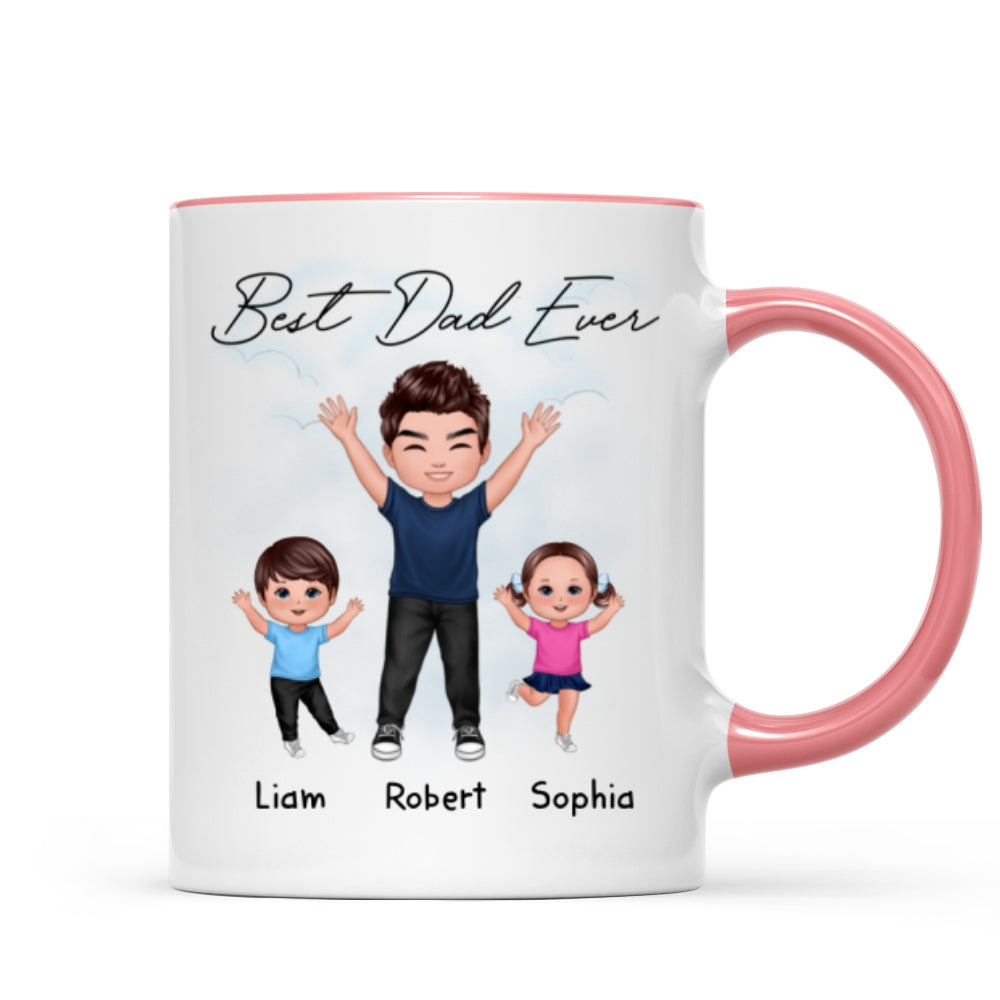 Happy Dad And Kids Dogs Cats Best Dad Ever Father‘s Day Gift For Dad Personalized Mug