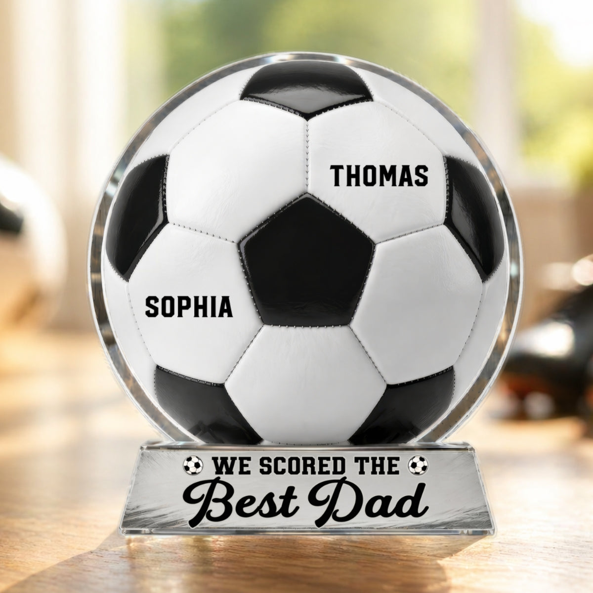 We Scored The Best Dad - Personalized Acrylic Block Plaque - Gift For Soccer Dad