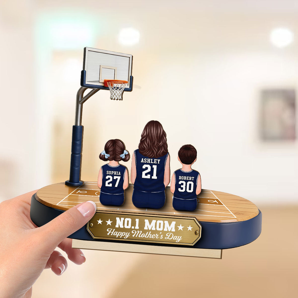 Mommy's Basketball Dream Team - Personalized 2-Layered Wooden Plaque - Gift For Basketball Mom