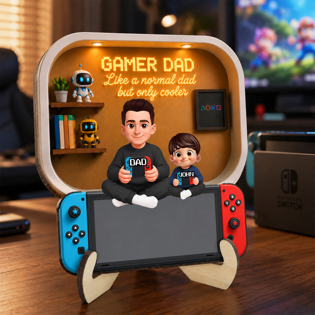 Gamer Dad And Kids - Personalized 2-Layered Wooden Plaque - Gift For Dad, Husband, Gamers