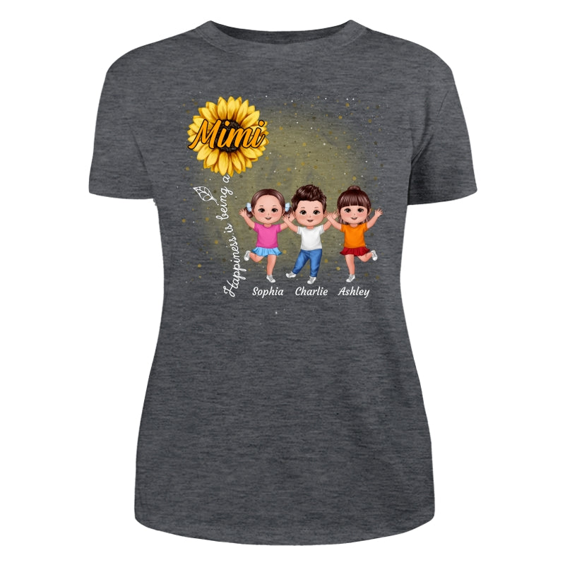 Happiness Is Being A Grandma Sunflower Happy Doll Kids Personalized Shirt