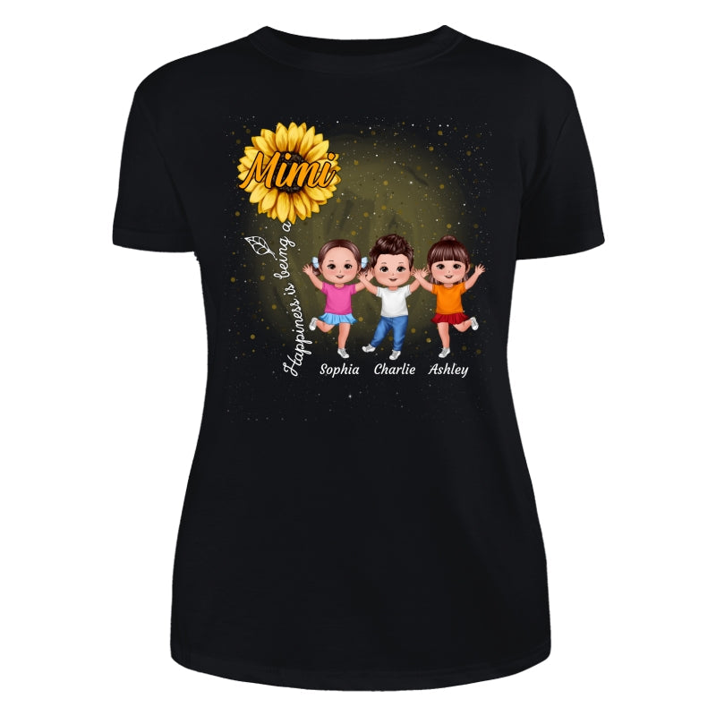 Happiness Is Being A Grandma Sunflower Happy Doll Kids Personalized Shirt