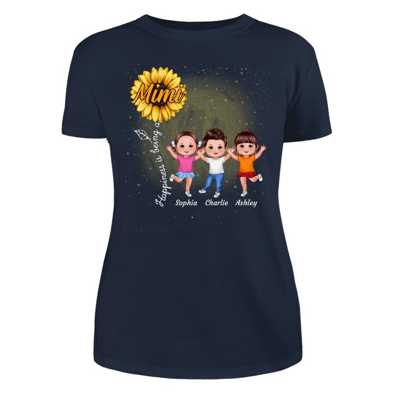 Happiness Is Being A Grandma Sunflower Happy Doll Kids Personalized Shirt