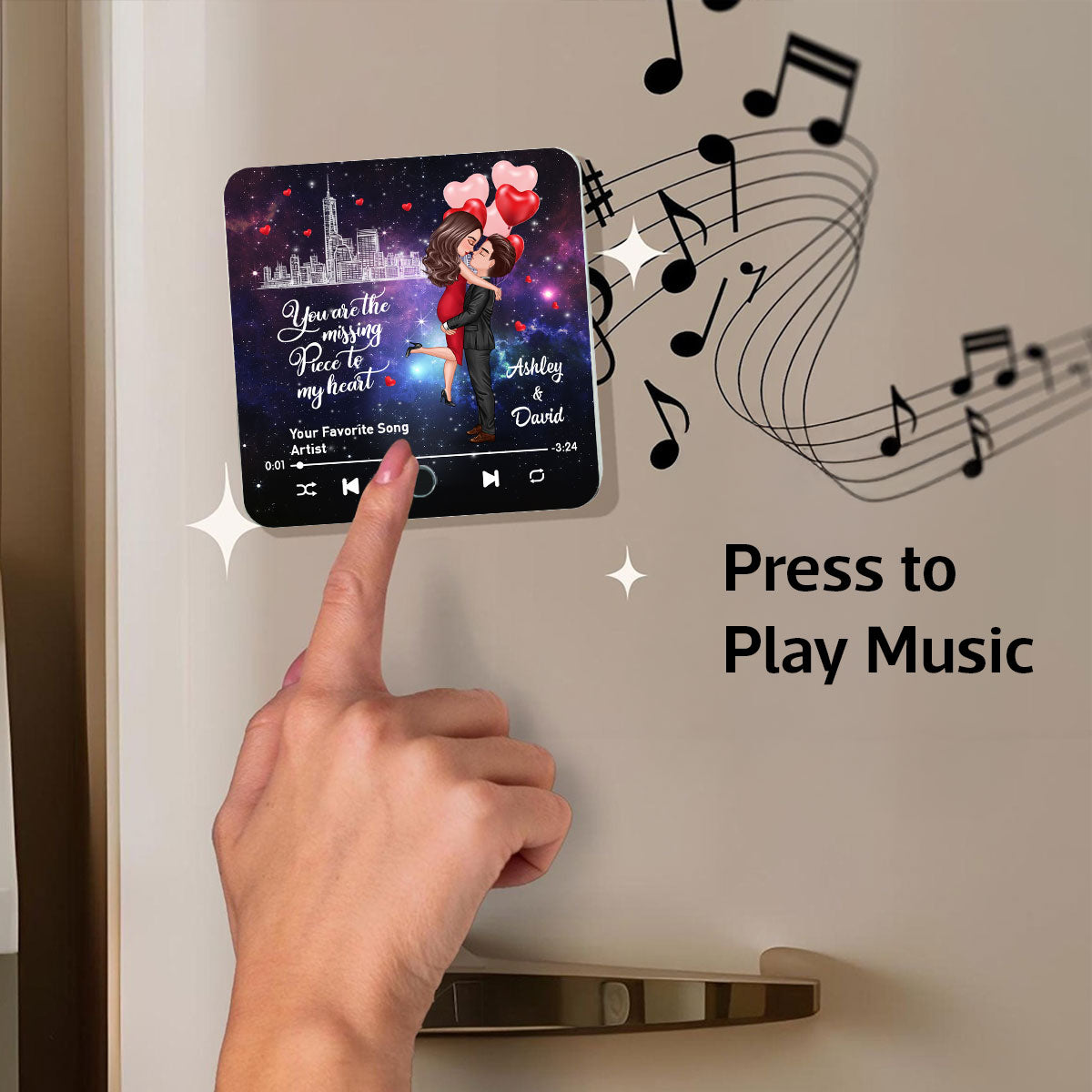 The Missing Piece To My Heart Couple Kissing Favorite Song Personalized Music Fridge Magnet, Gift For Couple