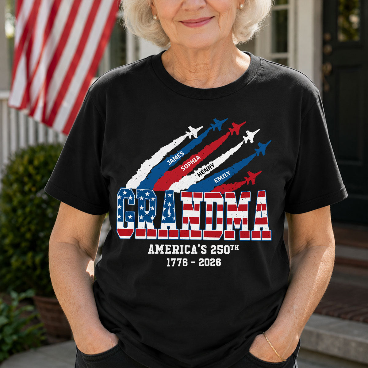 Proud Dad Grandpa Grandma Nation Flag American 250th Anniversary - Personalized Shirt - Matching Patriotic Shirt For Grandpa, Grandma, 250 Years Of Freedom Celebration