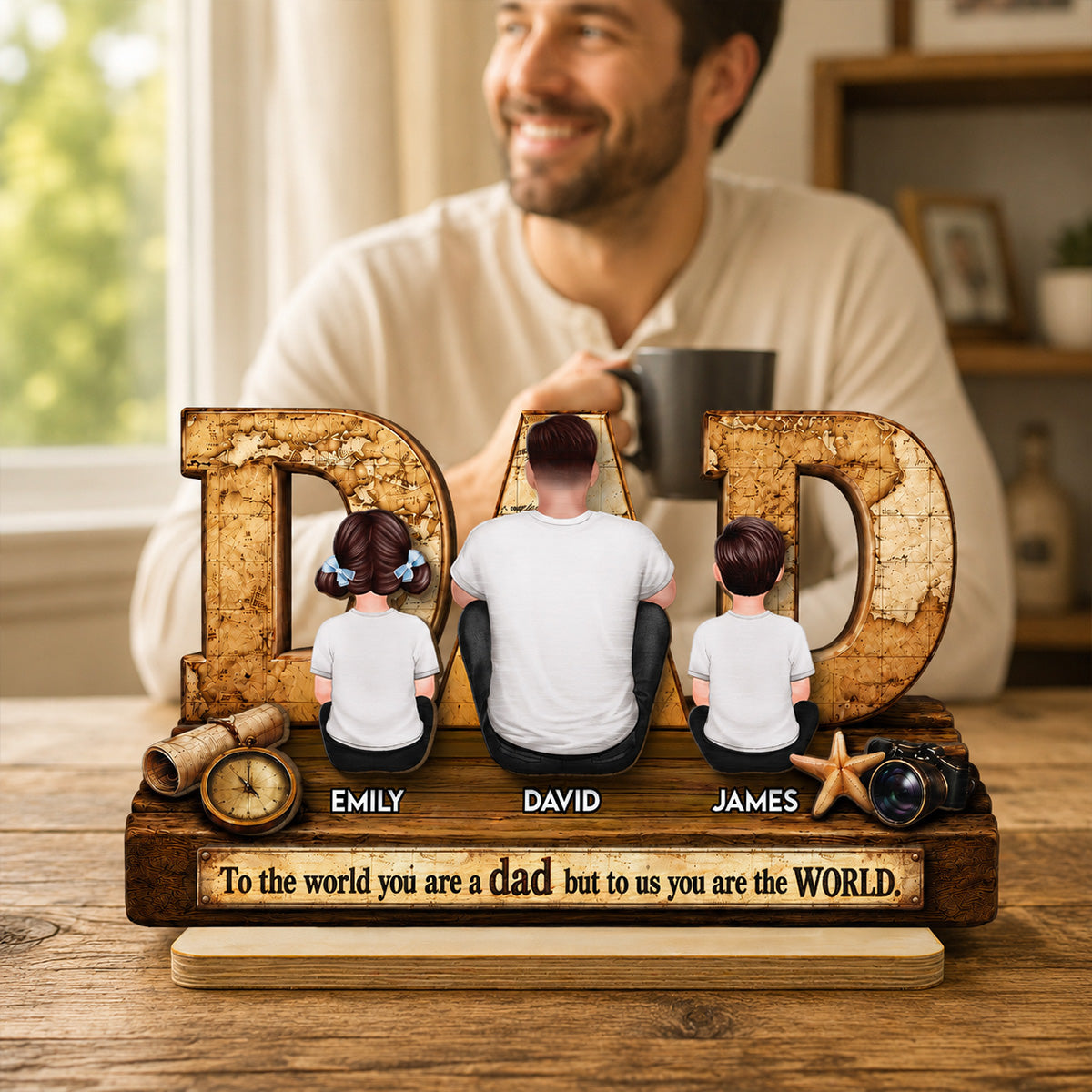 World Best Dad 2D Flat - Personalized Wooden Plaque - Gift for Dad, Husband