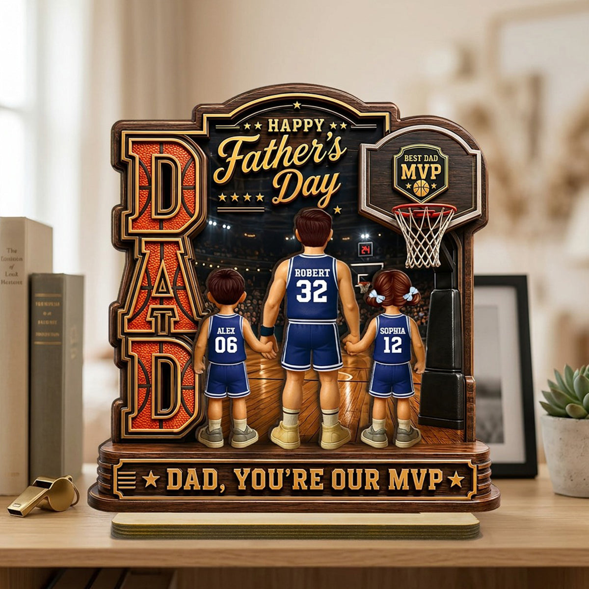 The MVP Dad Basketball - Personalized 2-Layered Wooden Plaque - Gift For Dad, Husband