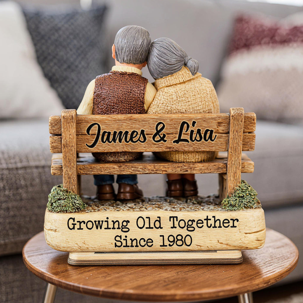 Growing Old Together Couple - Personalized Standing Wooden Plaque - Gift for Couple