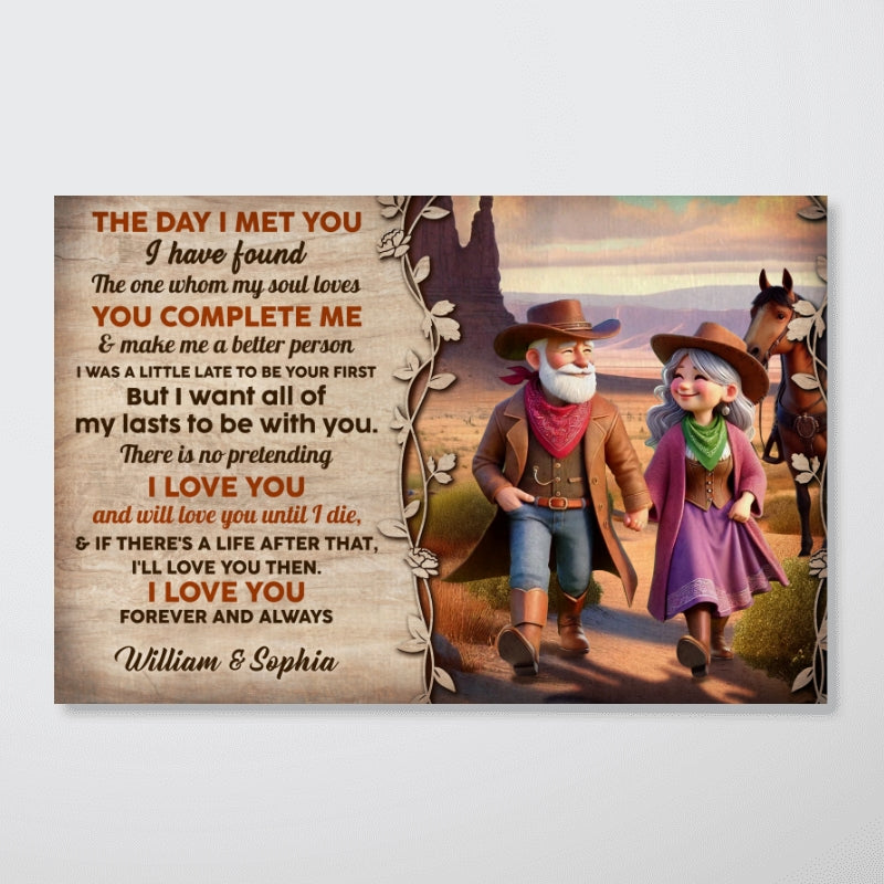 The Day I Met You Cowboy Happy Old Couple Personalized Poster, Anniversary Gift For Him, For Her, Husband, Wife