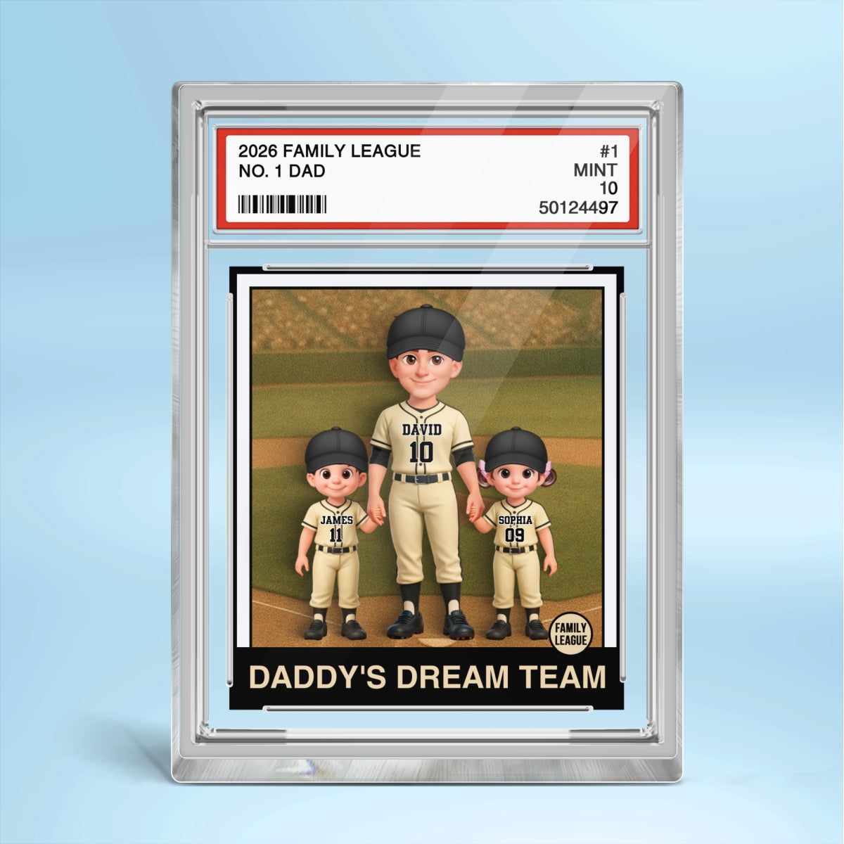 Baseball No. 1 Dad Man & Kids Trading Card Style - Personalized Acrylic Block Plaque - Gift For Baseball Dad