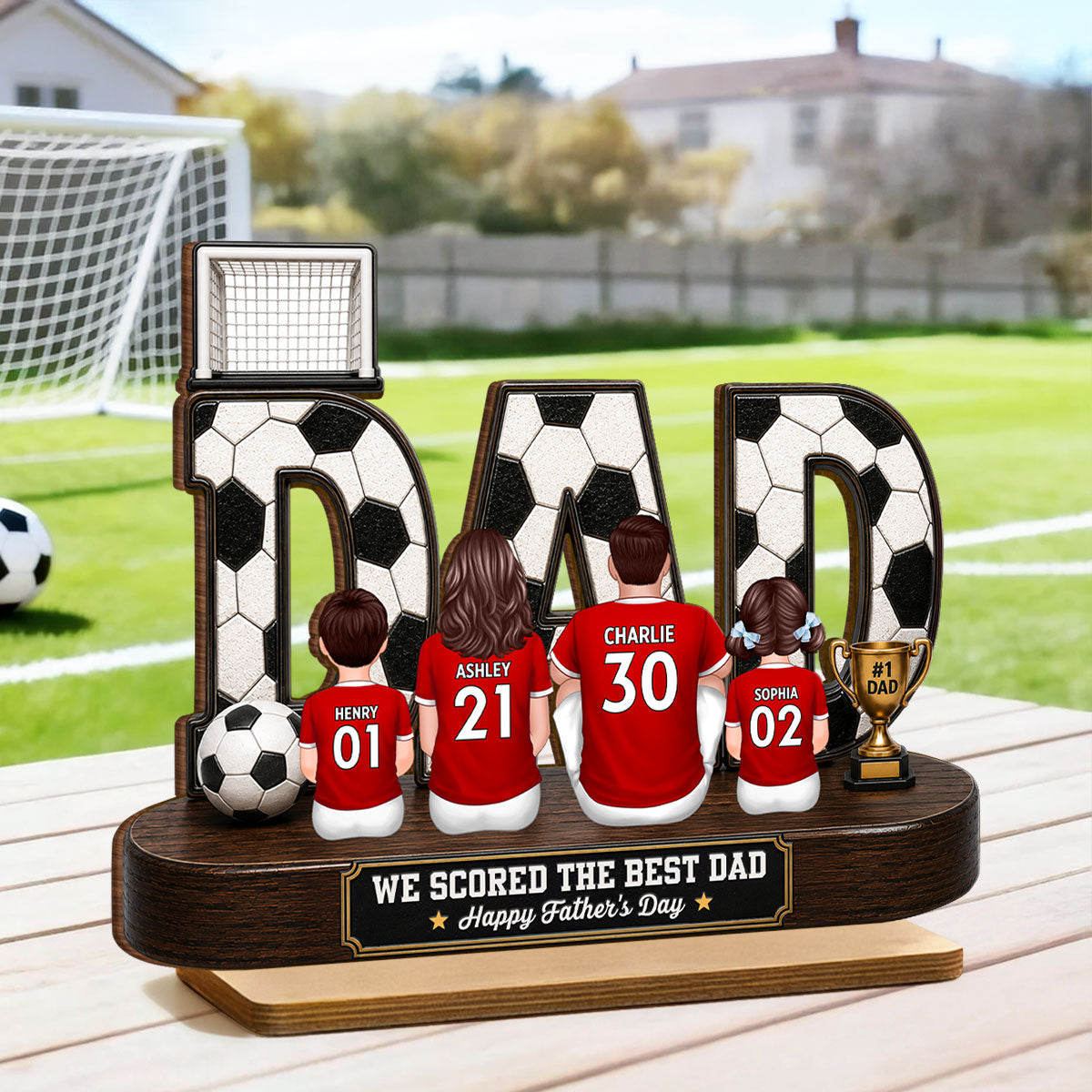 Soccer Family Legend We Scored The Best Dad - Personalized 2-Layered Wooden Plaque - Gift For Dad, Husband, Soccer Lovers