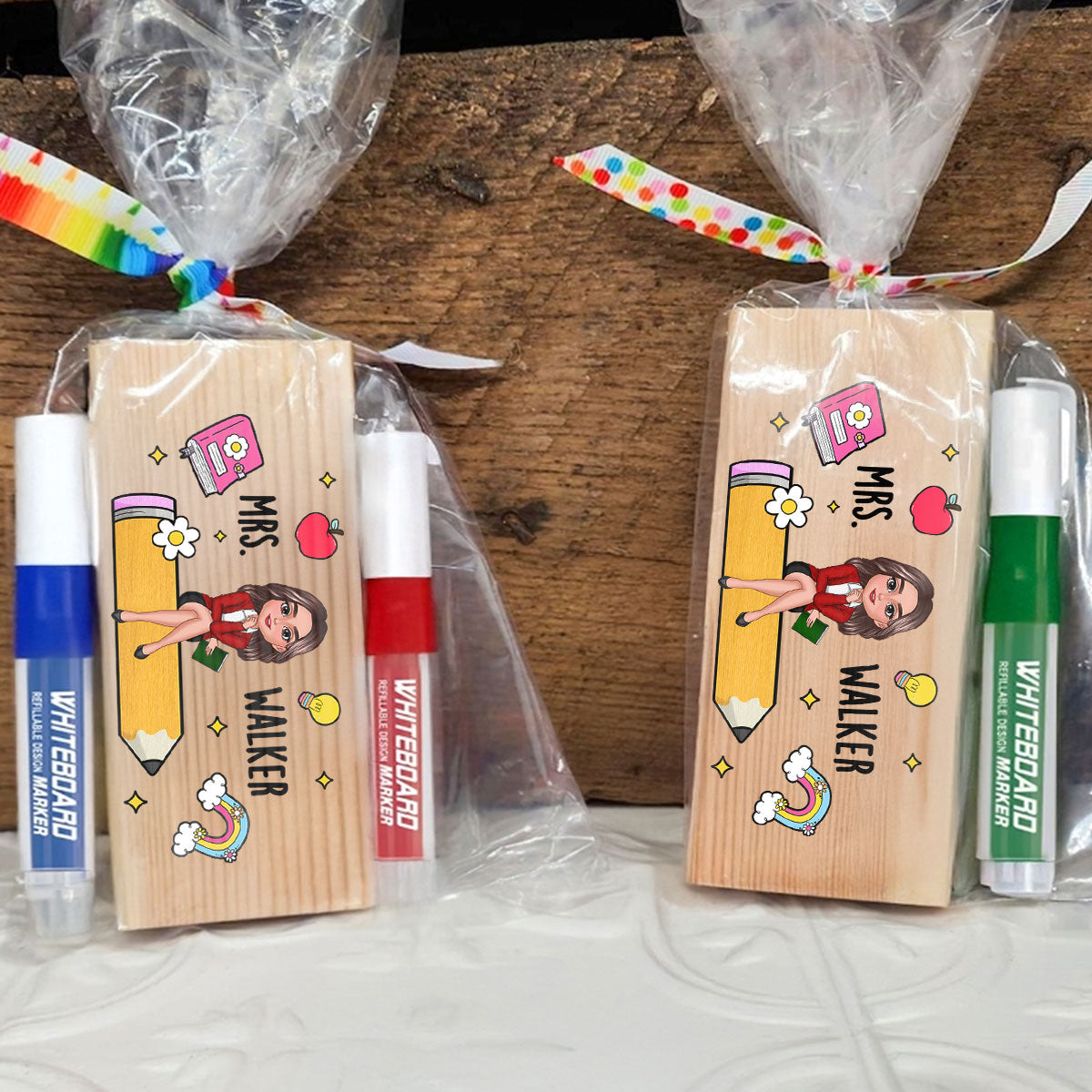 Teacher Sitting on Pencil Personalized Teacher Whiteboard Eraser, Custom Teacher Appreciation Gifts, Chalkboard Eraser with Marker