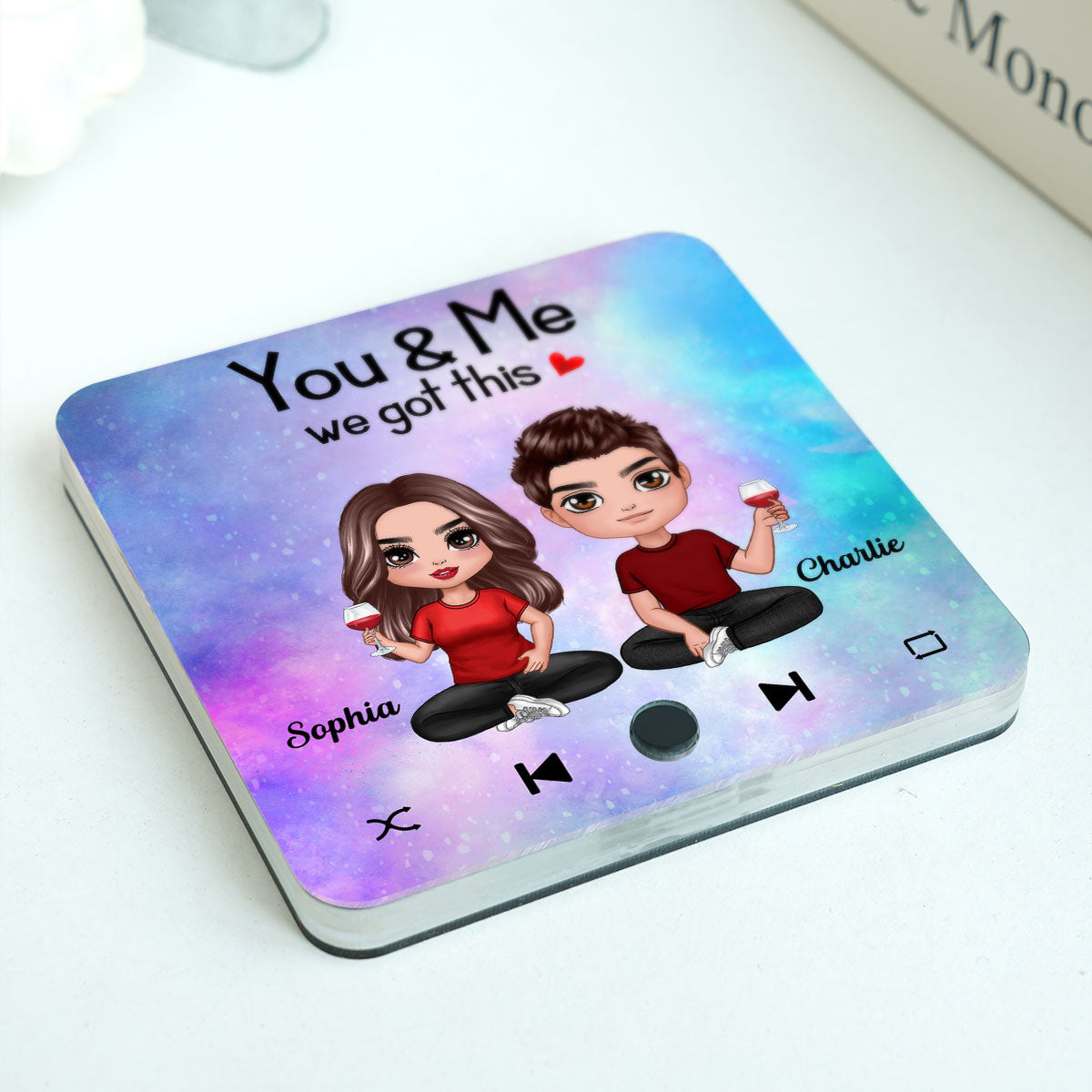 Doll Couple Sitting Together Since Favorite Song Personalized Music Fridge Magnet, Gift For Couple
