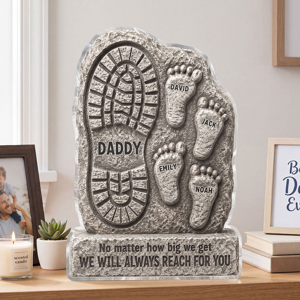 No Matter How Big We Get Always Reach For You Dad - Personalized Acrylic Block Plaque - Heartfelt Gift For Dad, Husband