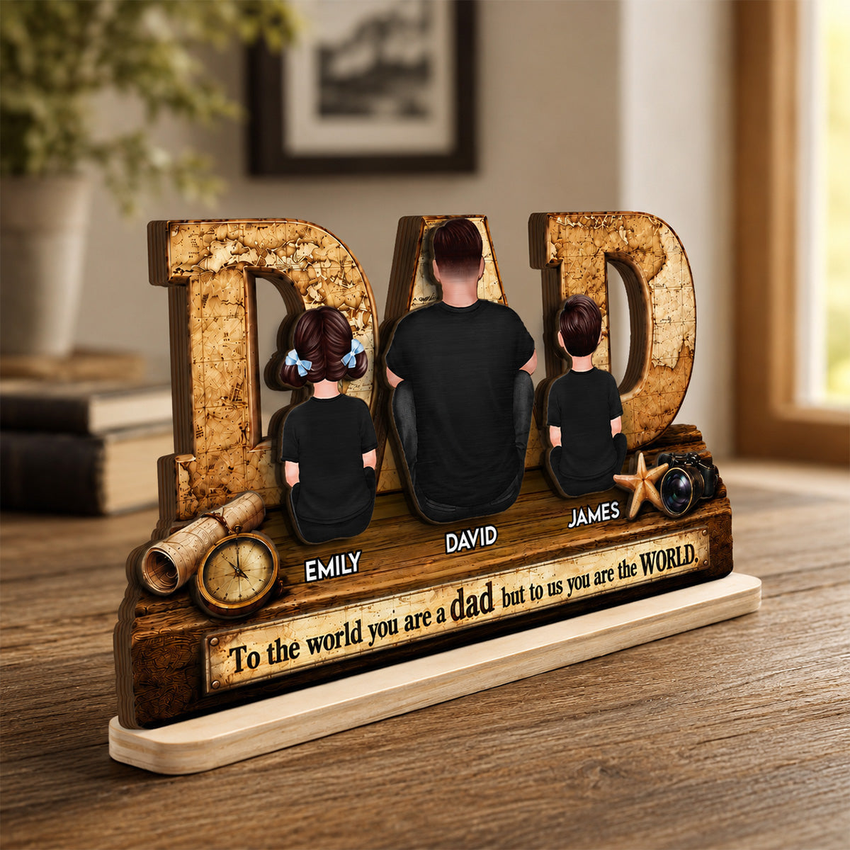 World Best Dad 2D Flat - Personalized Wooden Plaque - Gift for Dad, Husband