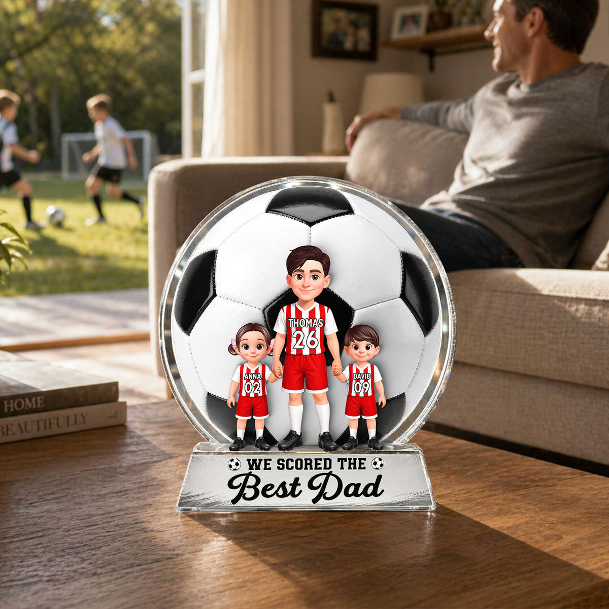 No 1 Soccer Dad We Scored The Best Dad - Personalized Acrylic Block Plaque - Gift For Dad, Husband, Soccer Lovers