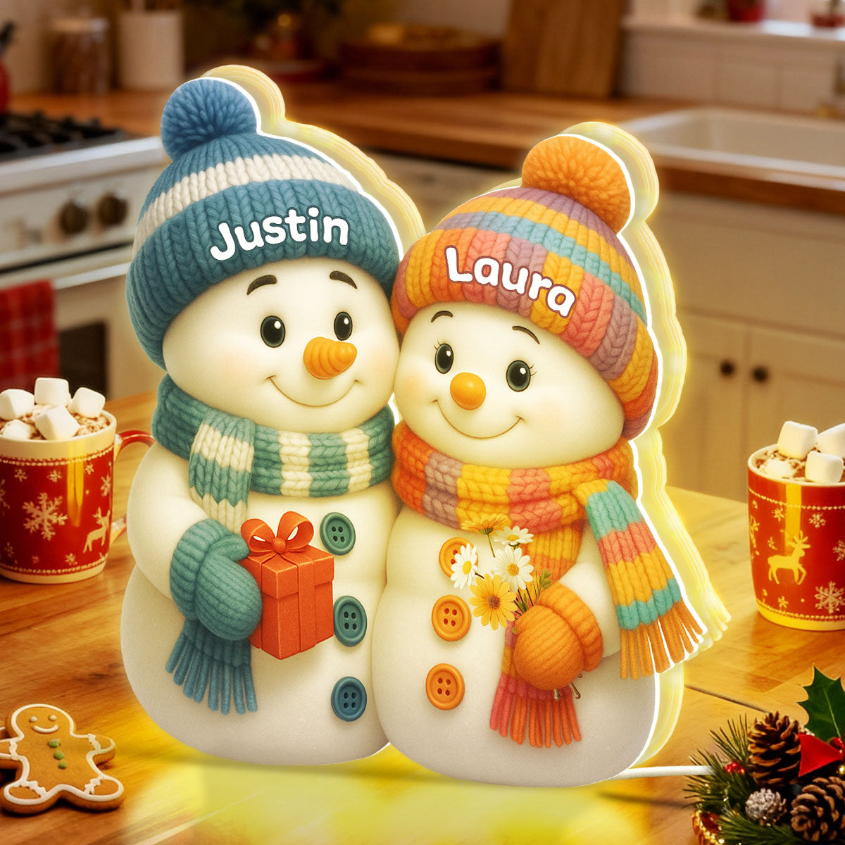 Snowman Couple Hugging - Personalized Light Box - Heartwarming Christmas Gift for him, Gift for her