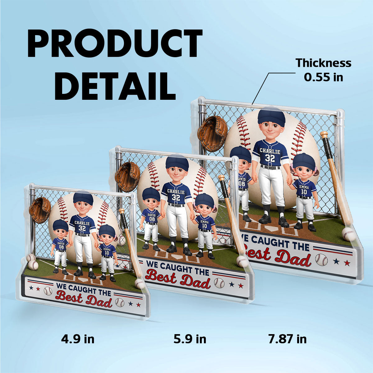 Baseball Dad And Kids We Caught The Best Dad - Personalized Acrylic Block Plaque - Gift For Dad, Husband