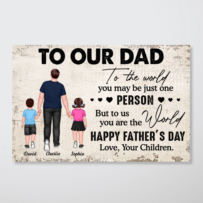 To My Dad Walking Dad And Kids Personalized Horizontal Poster
