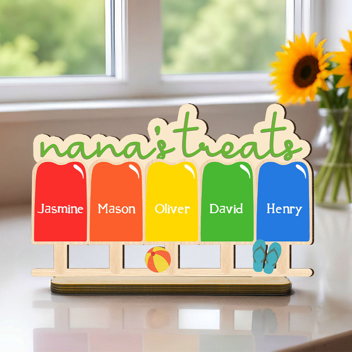 Grandma Treats Popsicle Summer Decor Personalized 2-Layer Standing Wooden Plaque