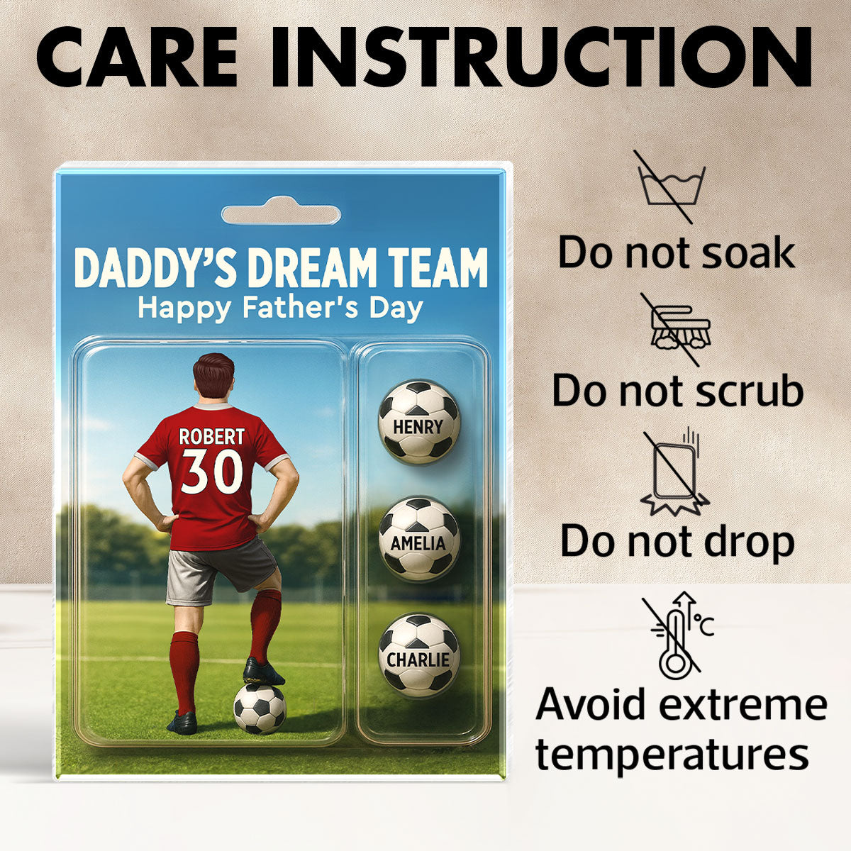 Daddy's Dream Team Soccer With Kids' Names Custom Figure Personalized Acrylic Block Plaque, Perfect Gift for Him, for Husband, for Dad, for Soccer Lover