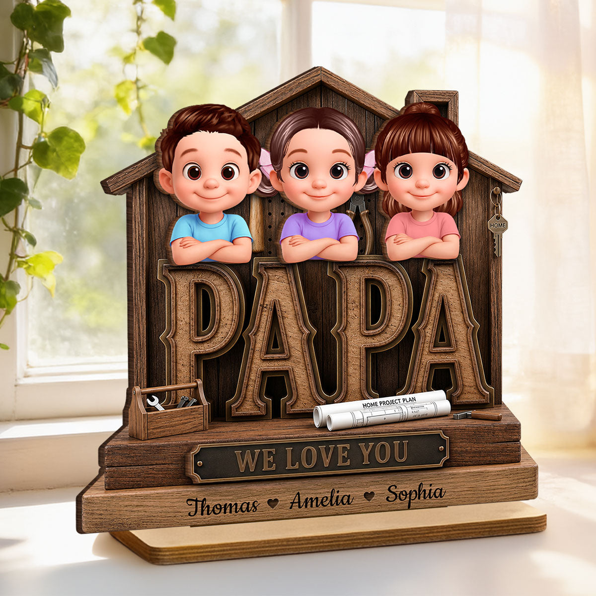 Papa Home Tools We Love You - Personalized 2-Layered Wooden Plaque - Gift for Grandpa, Dad