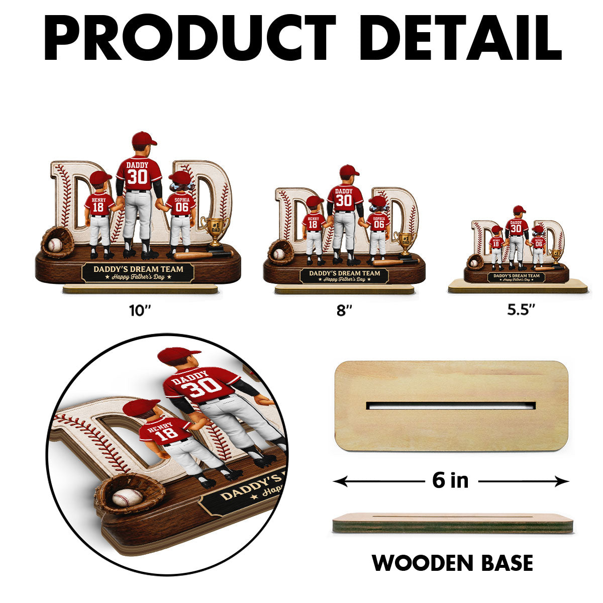 No 1 Baseball Dad Legend We Caught The Best Dad - Personalized 2-Layered Wooden Plaque - Gift For Dad, Husband