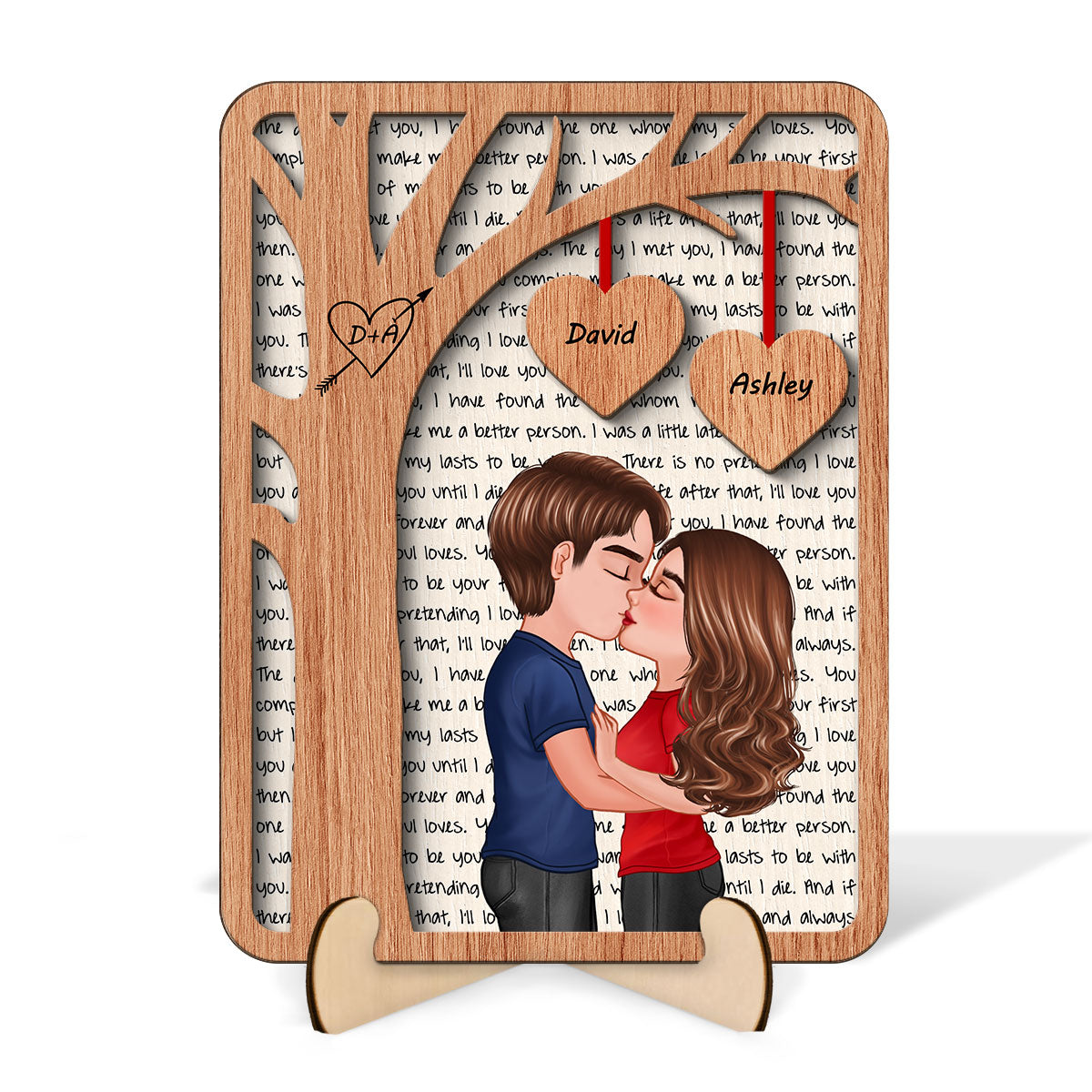 Couple Kissing Under Tree Love Gift For Him For Her Personalized 2-Layer Wooden Plaque