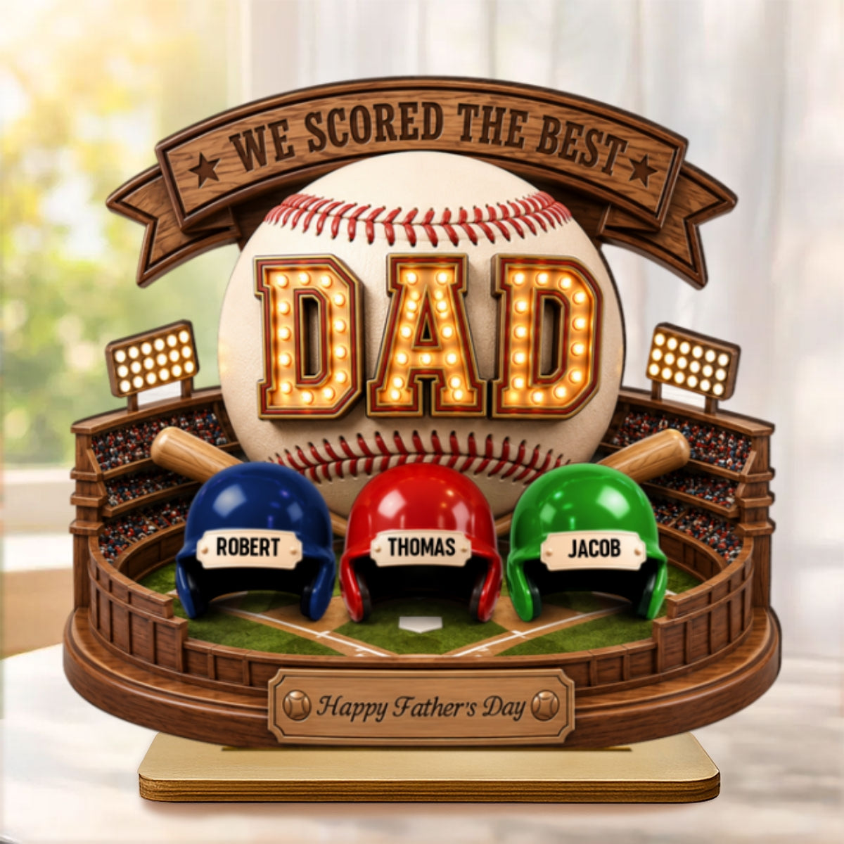 Baseball Dad The Greatest Champion Trophy - Personalized 2-Layered Wooden Plaque - Gift For Dad, Husband