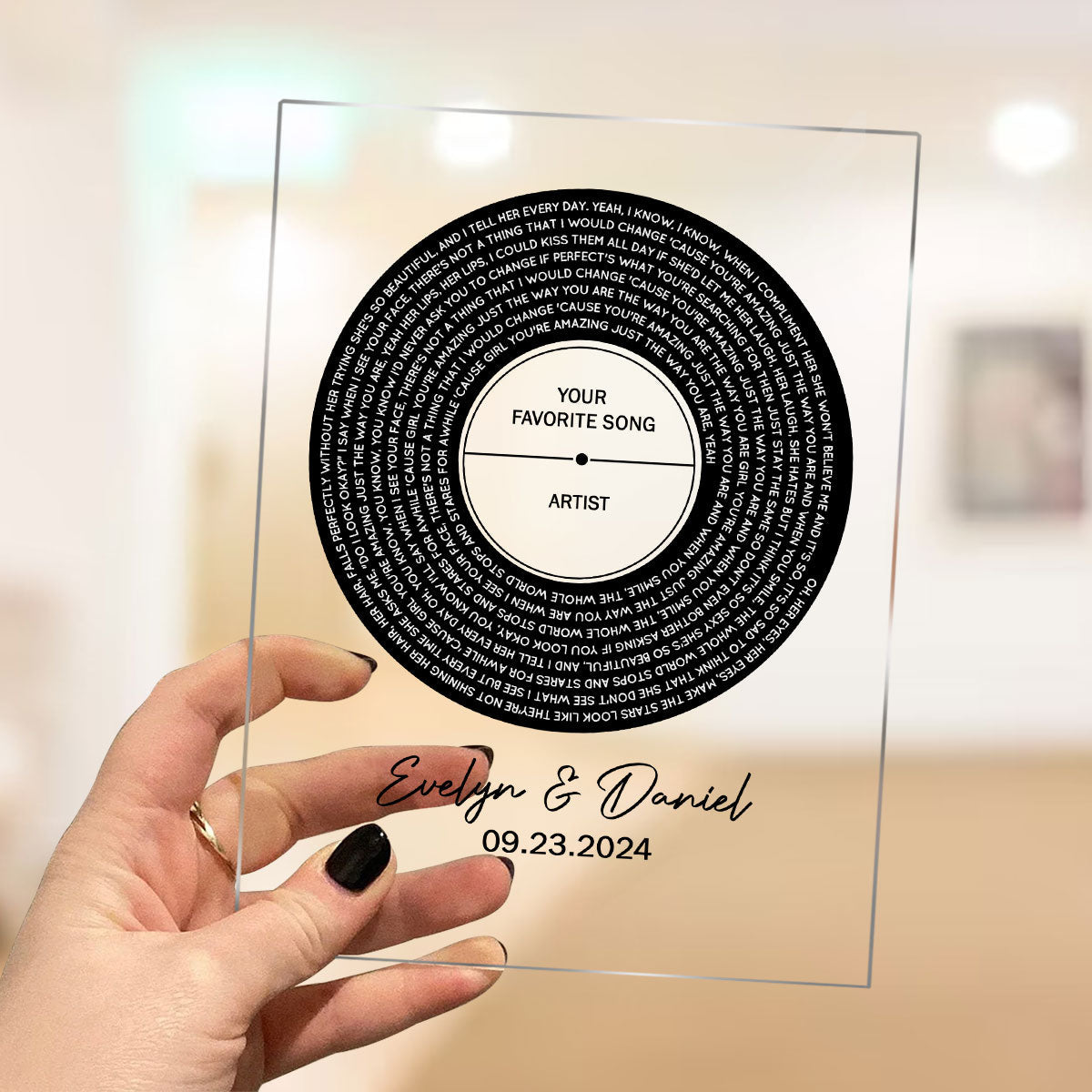 Personalized Vinyl Record Song with Lyrics on Acrylic with Stand, Gift, Personalized Gift for Her, Gift for Him, Wedding Song Gift
