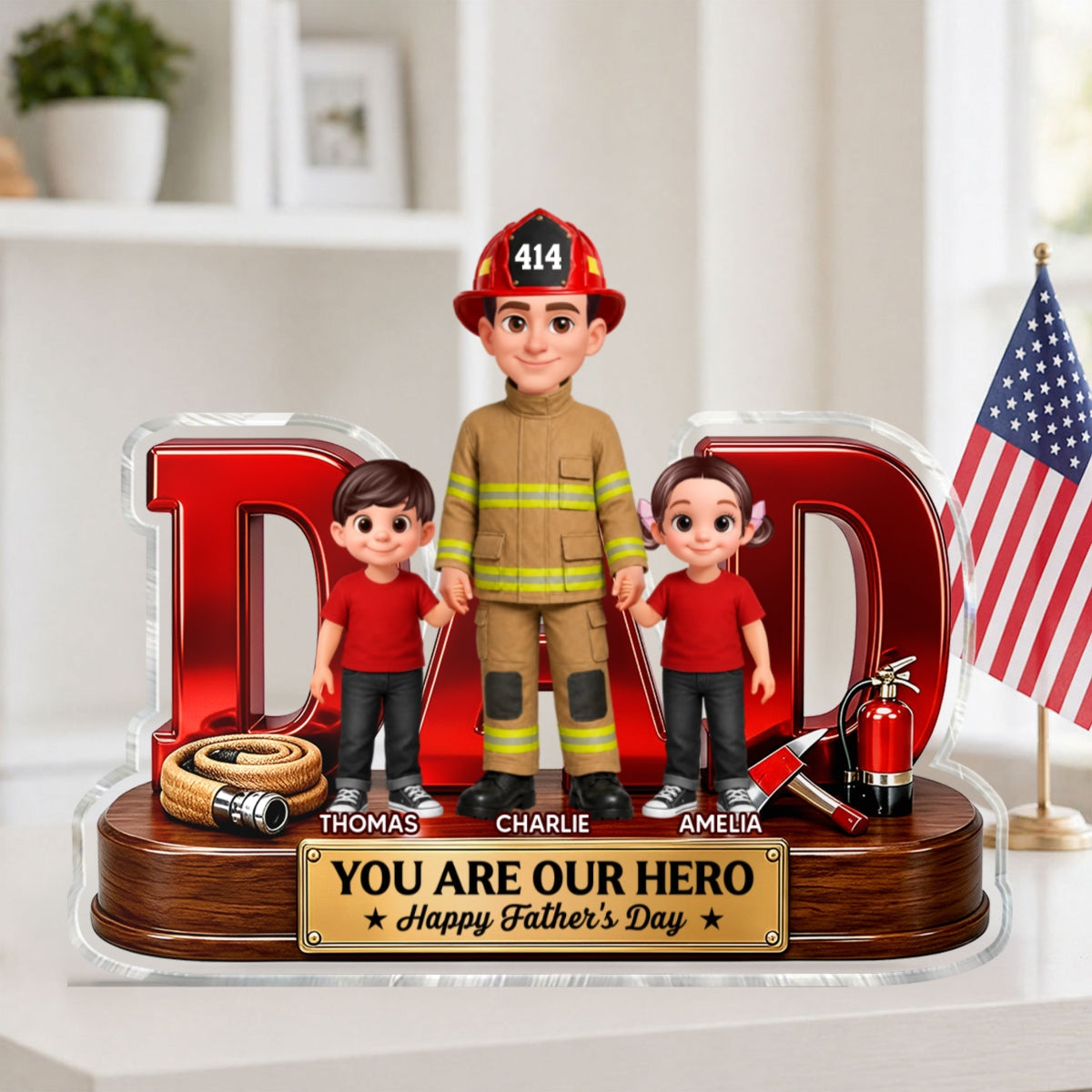 Proud Firefighter Dad You Are Our Hero - Personalized Acrylic Block Plaque - Gift For Dad, Husband