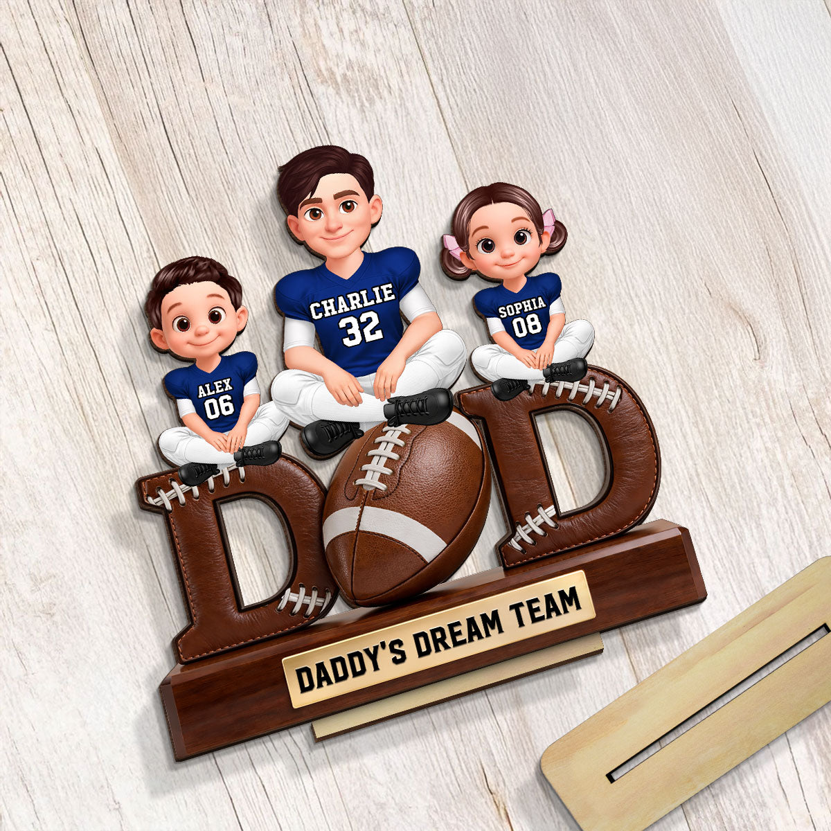 American Football Daddy's Dream Team - Personalized 2-Layered Wooden Plaque - Gift For Dad