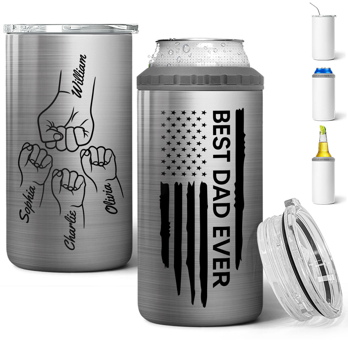 Best Dad Papa Grandpa Ever Fist Bump Outline Nation Flag Gift For Husband Father Figures - Personalized 4-in-1 Can Cooler - Gift For Husband Dad Grandpa