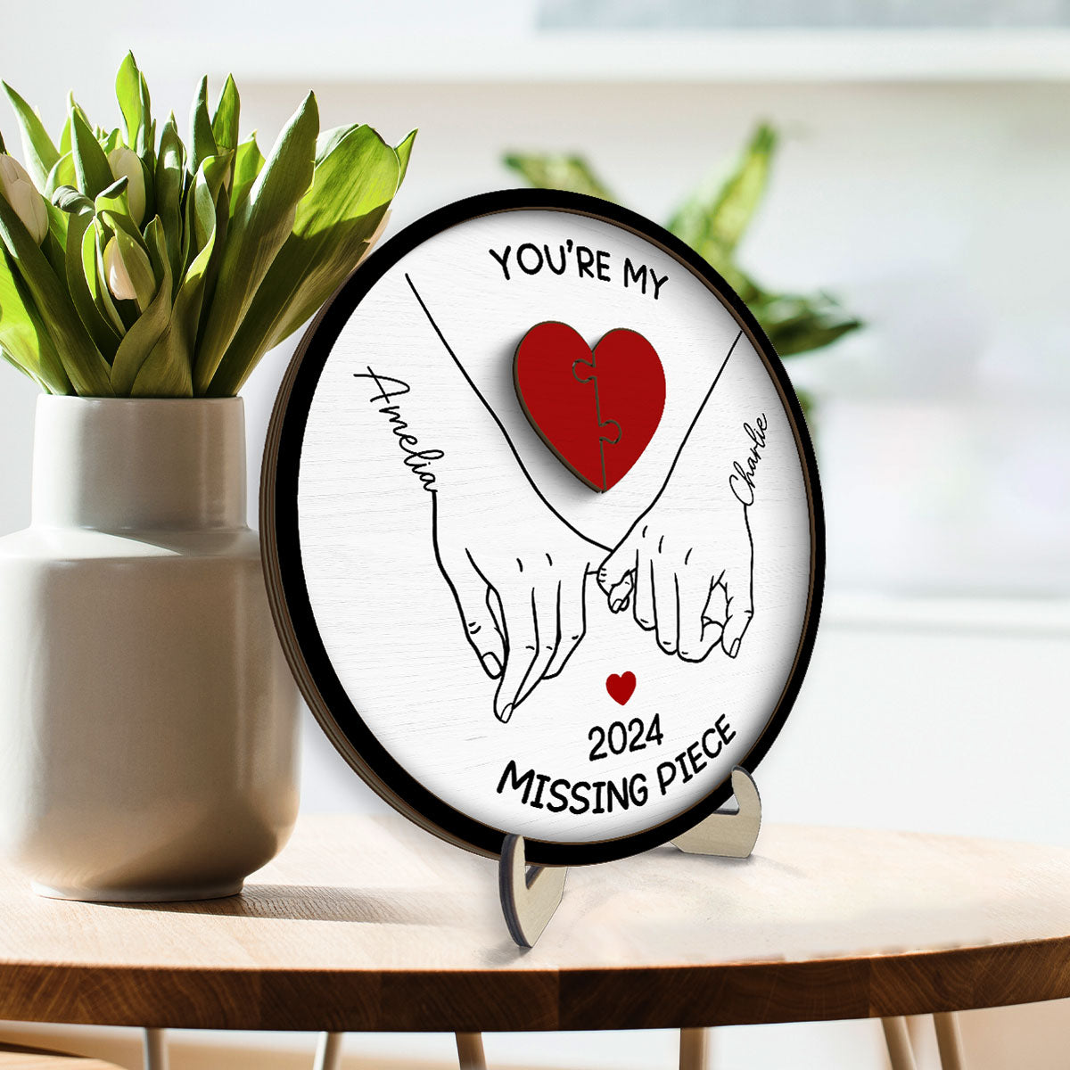 Personalized Couple Pinky Promise Hands 2-Layer Wooden Plaque, You're My Missing Piece, gift, Anniversary gift for Couples
