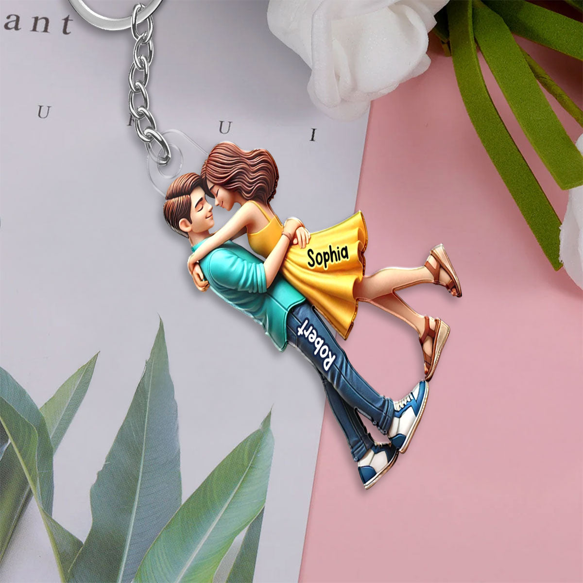 3D Effect Couple Hugging Personalized Acrylic Keychain, Heartfelt Gift For Couple, For Him, For Her, Boyfriend, Girlfriend, Husband, Wife