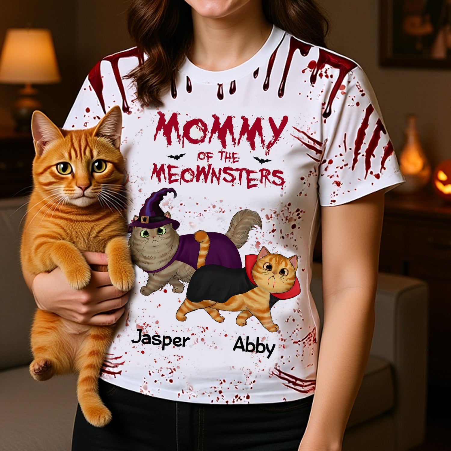 Halloween Mommy Daddy Of The Meownsters Walking Cats Personalized 3D Shirt