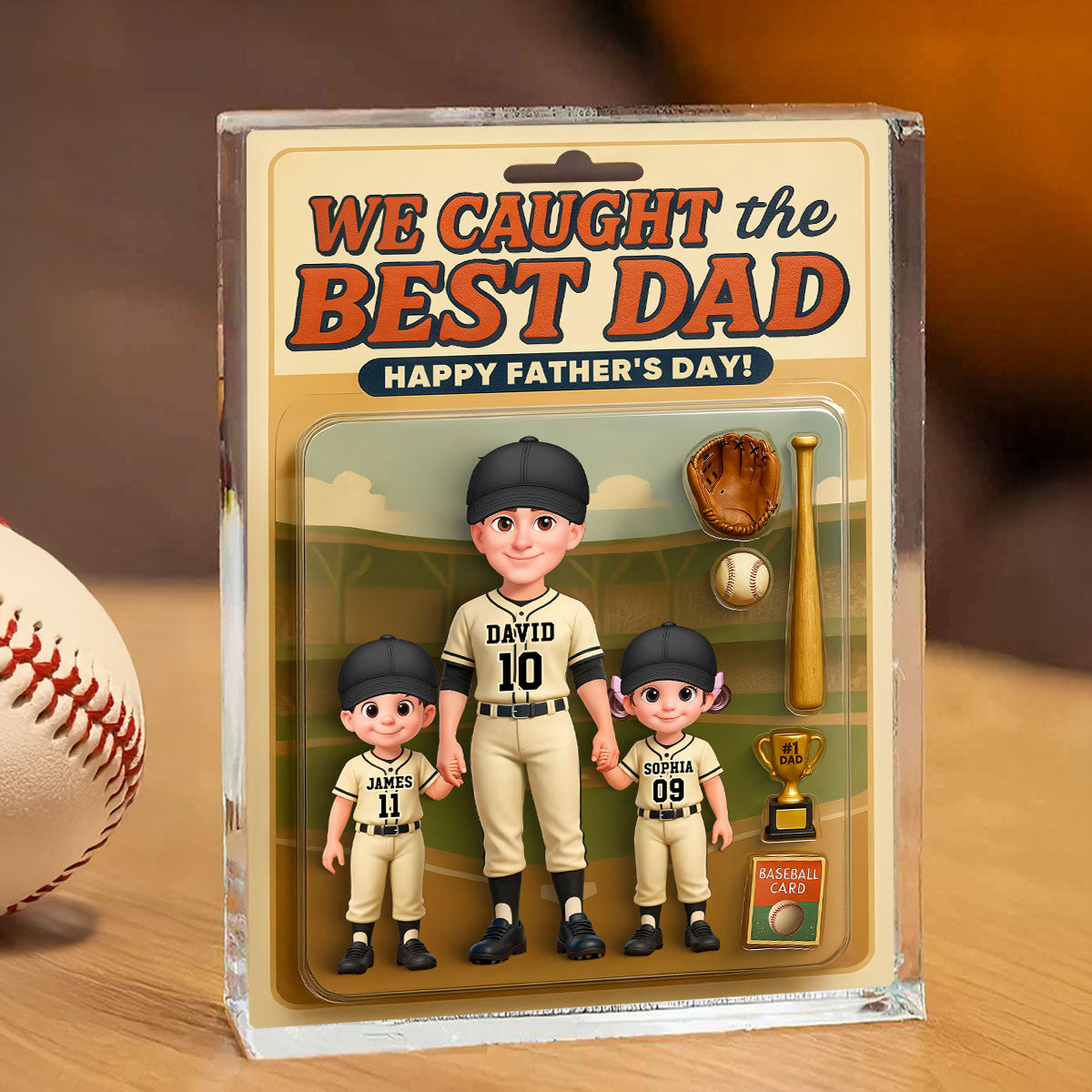 Baseball Things We Caught The Best Dad - Personalized Acrylic Block Plaque - Gift For Baseball Dad