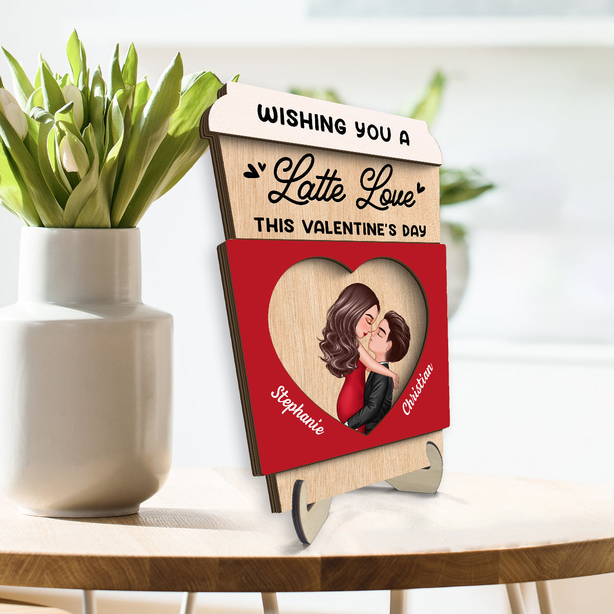 Wishing You A Latte Love Gift For Him Gift For Her Personalized 2-layer Wooden Plaque