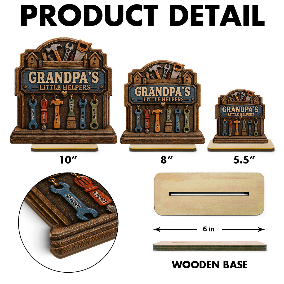 Grandpa's Little Helpers - Personalized 2-Layered Wooden Plaque - Gift For Dad, Husband, Grandpa